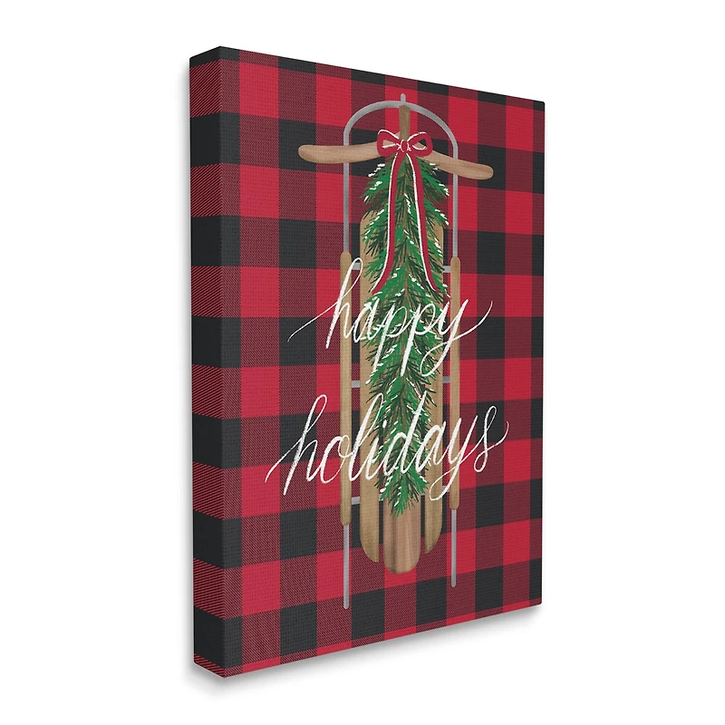Stupell Industries Happy Holidays Tartan Sled Canvas Wall Art