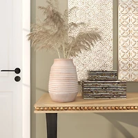 11" Pink Ceramic Whitewashed Ribbed Vase