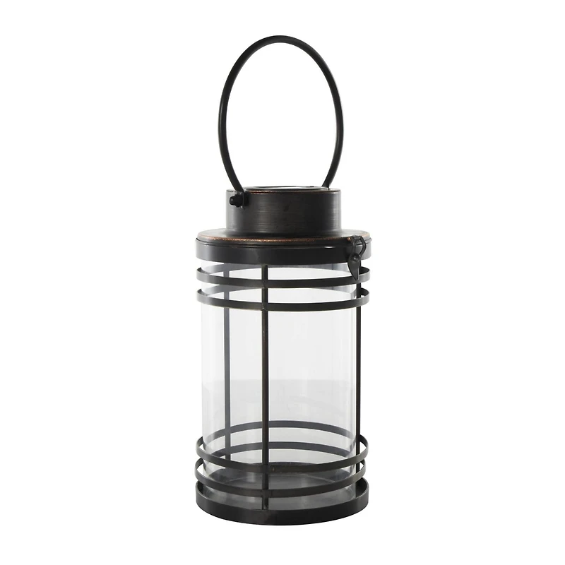 12" Black Metal Candle Lantern with Round Outlines