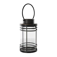 12" Black Metal Candle Lantern with Round Outlines