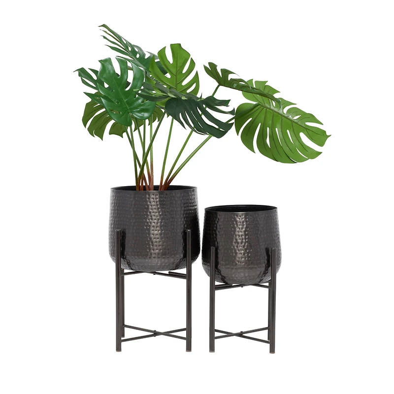 Black Modern Planter, Set of 2" 19", 17"
