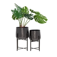 Black Modern Planter, Set of 2" 19", 17"
