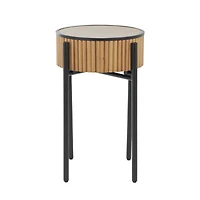 26.5" Brown Wood Handmade Slatted Side End Accent Table with Black Legs