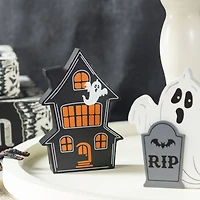 Glitzhome® Halloween Wooden Haunted House, Pumpkin & Ghost Table Block Set