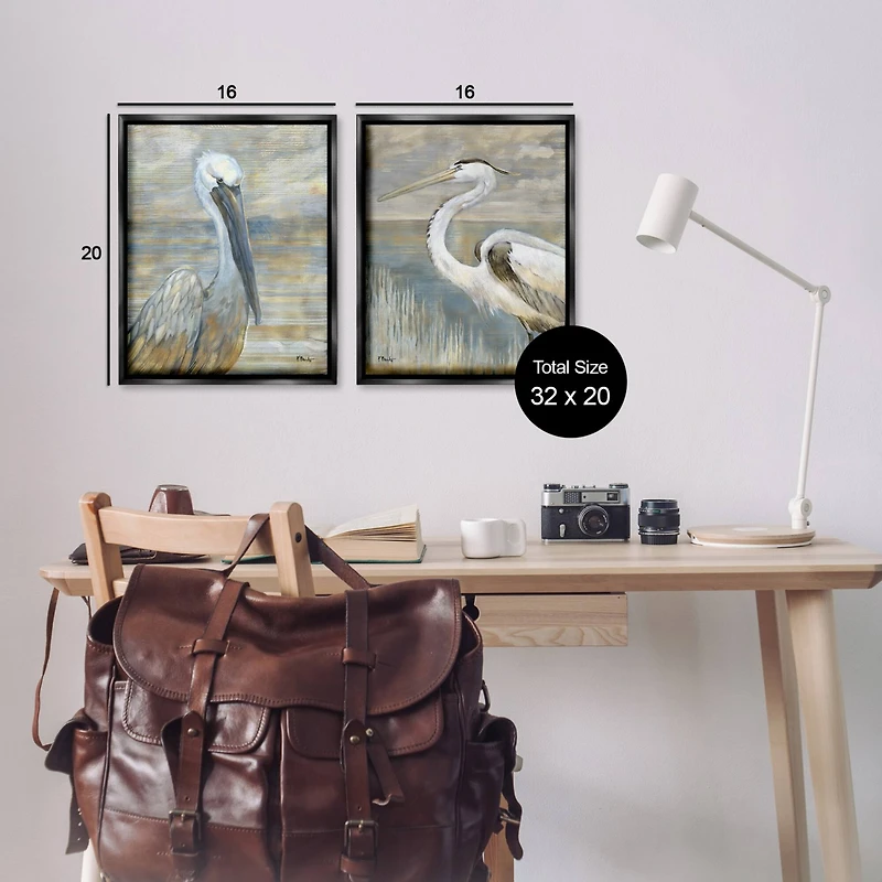 Stupell Industries Sea Birds Abstract Beach Floater Framed Art Set