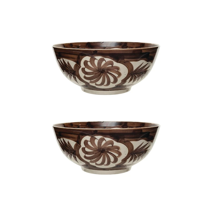 Hello Honey® 14" Brown & White Hand-Painted Stoneware Bowls, 2ct.