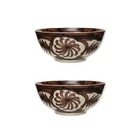 Hello Honey® 14" Brown & White Hand-Painted Stoneware Bowls, 2ct.