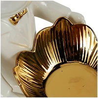 8" White Ceramic Bulldog Sculpture with Gold Accents