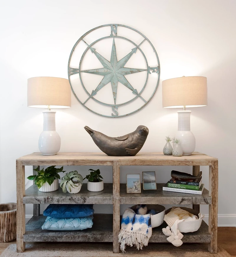 Hello Honey® Metal Compass Wall, Distressed Aqua