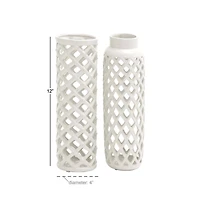12" White Stoneware Modern Vase Set