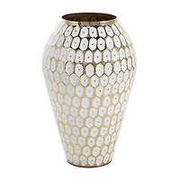 11" Gold & White Geometric Dot Metal Vase