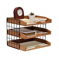 Elegant Designs Natural Wood Desk Organizer Letter Tray with 3 Shelves