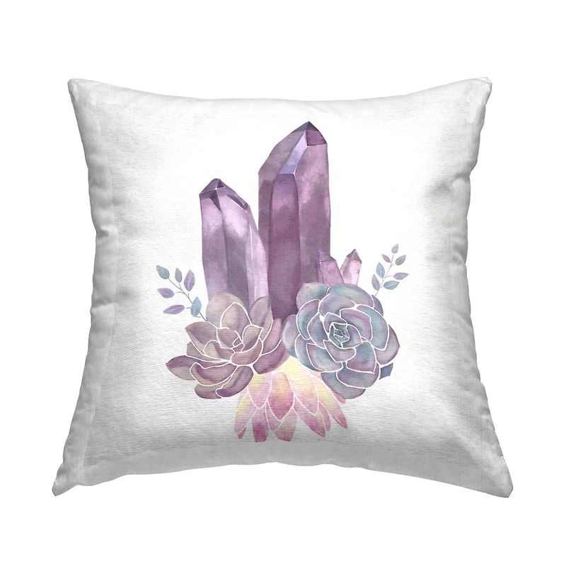 Stupell Industries Purple Amethyst Crystal Shapes Succulent Blossoms Throw Pillow, 18" x 18"