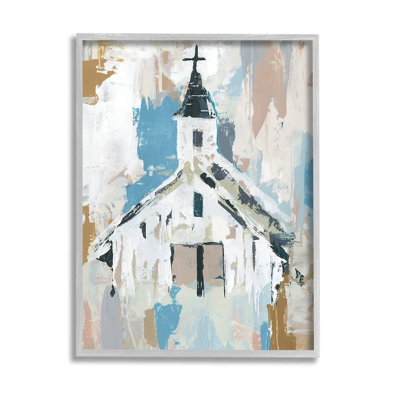 Stupell Industries Distressed Country Church House Abstract Pattern Framed Wall Art