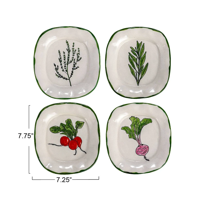 Hello Honey® 7.75" Vegetable & Herb Print Stoneware Plate Set