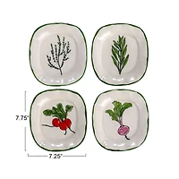 Hello Honey® 7.75" Vegetable & Herb Print Stoneware Plate Set