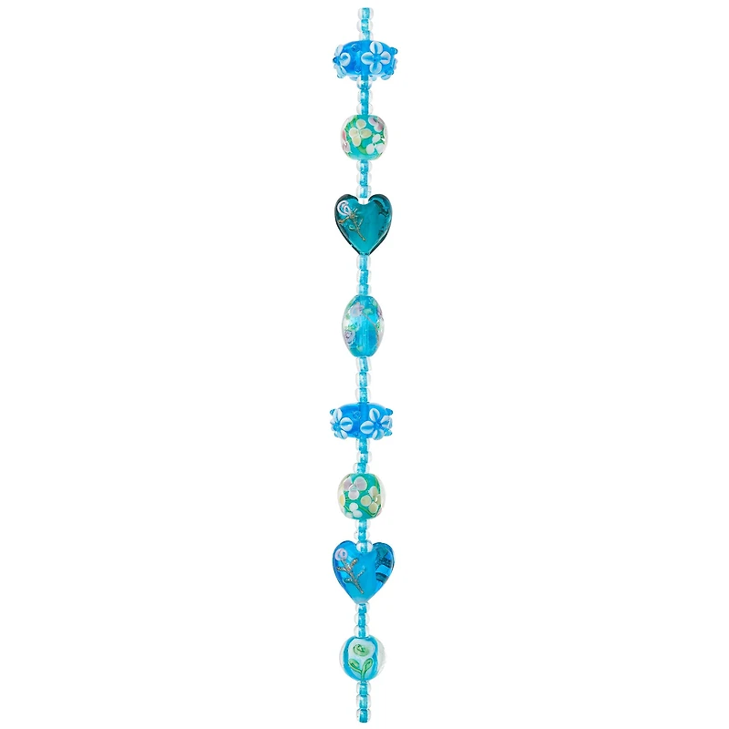 12 Pack: Aqua Heart & Flower Lampwork Glass Beads by Bead Landing™