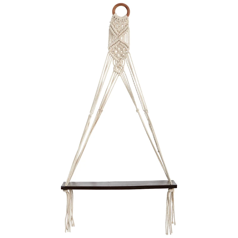 25" x 16" Macrame Wall Hanging with Wooden Shelf