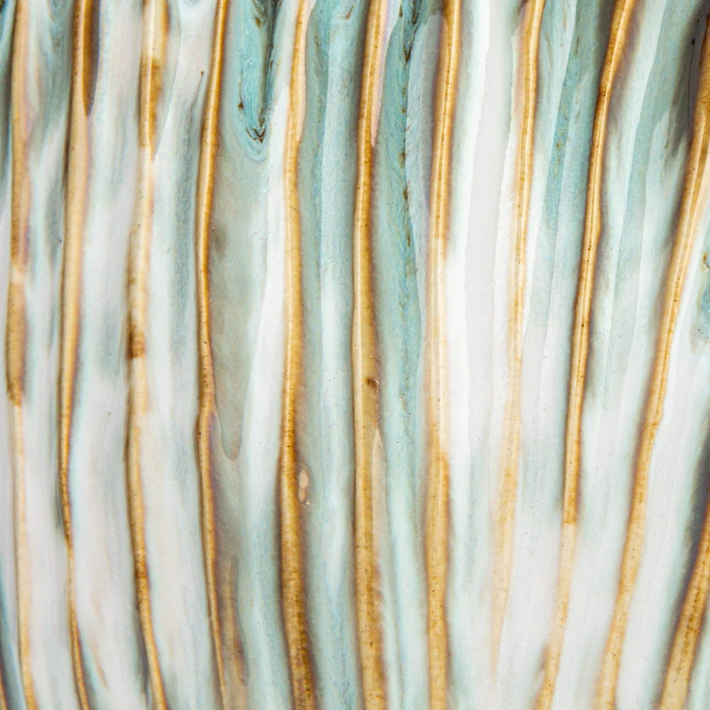 Hello Honey® 12" Green & White Pleated Sculptural Stoneware Vase with Reactive Glaze