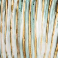 Hello Honey® 12" Green & White Pleated Sculptural Stoneware Vase with Reactive Glaze
