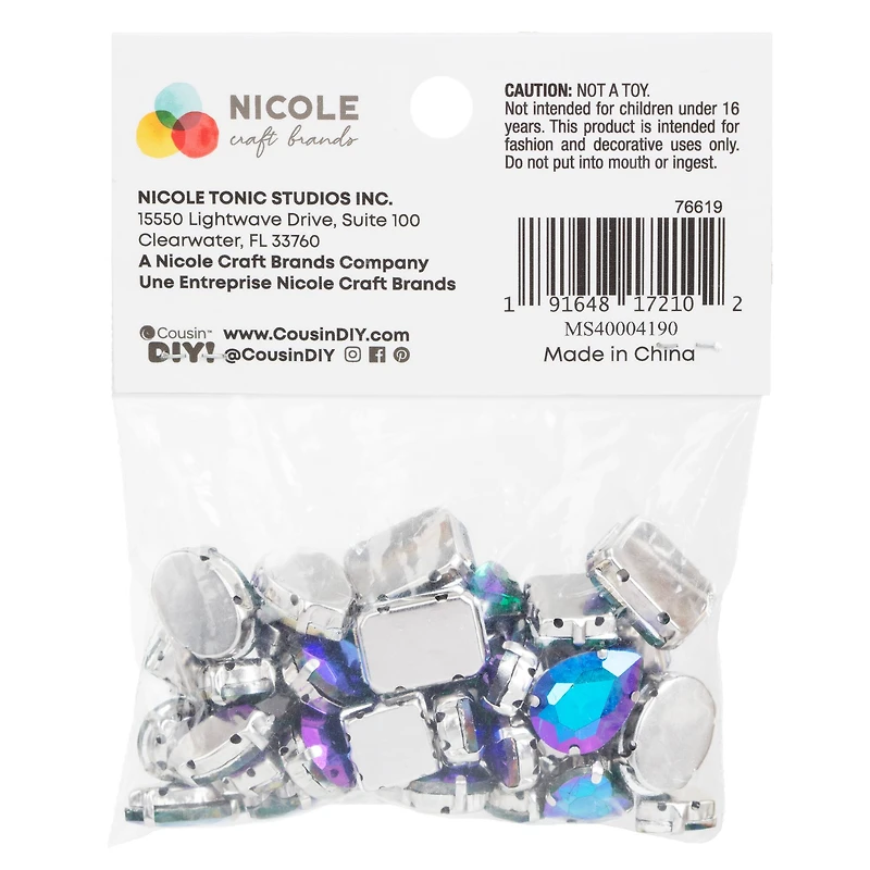 CousinDIY Silver Sapphire AB Glass Sew-On Rhinestones, 38ct.