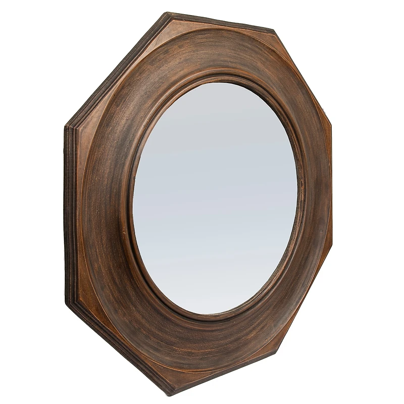 Hello Honey® Walnut Hexagonal Carved Wood Framed Wall Mirror