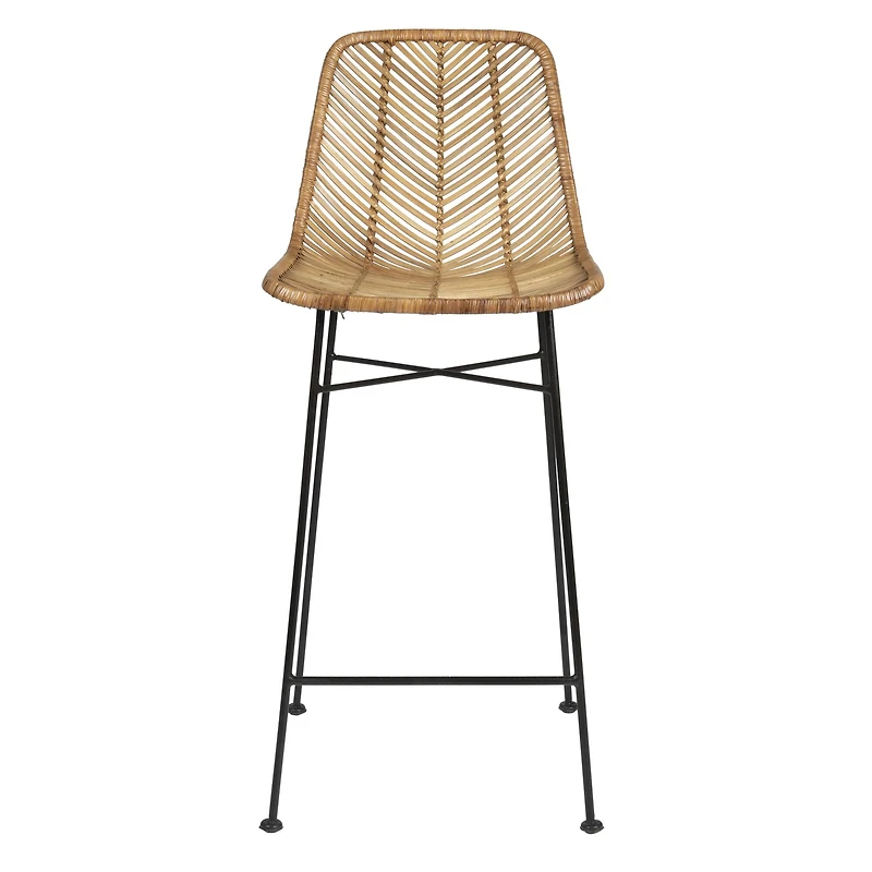 Hello Honey® 40.5" Beige Rattan Bar Stool with Black Metal Frame
