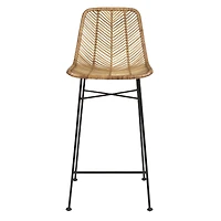 Hello Honey® 40.5" Beige Rattan Bar Stool with Black Metal Frame