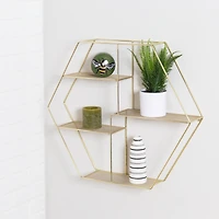 Honey Can Do 21" Gold Hexagonal Decorative 4-Tier Metal Wall Shelf