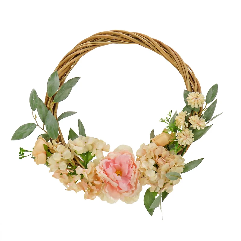 19" Wild Rose & Peony Flowers Hoop Wreath