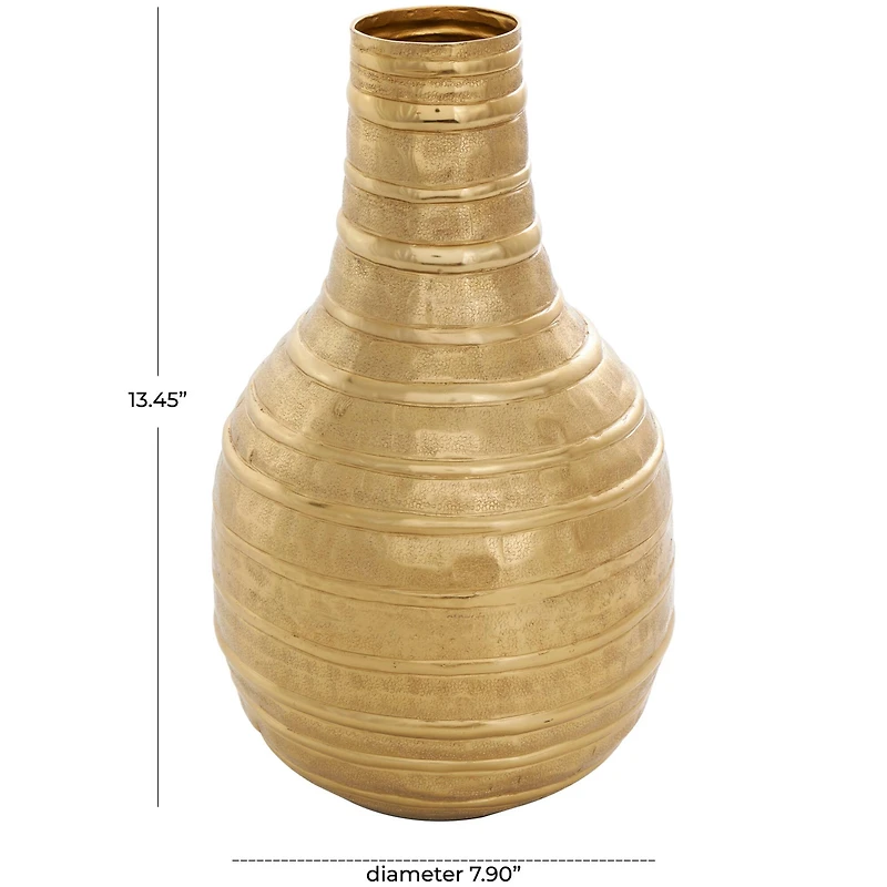 13" Gold Metal Snakeskin Inspired Vase with Dimensional Linear Accents