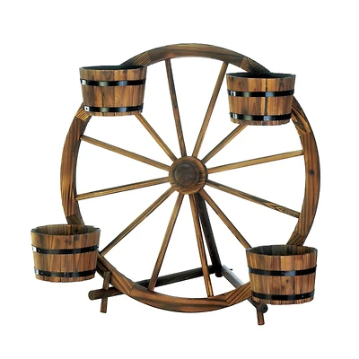 31" Wagon Wheel Barrel Planter Display