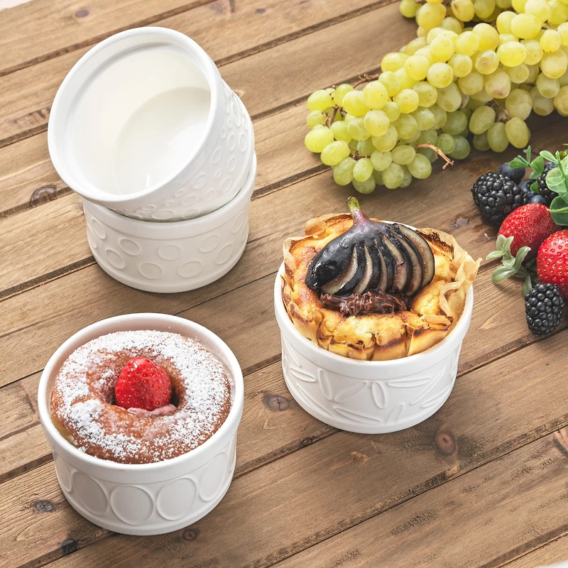 JoyJolt® White Embossed Porcelain Ramekins