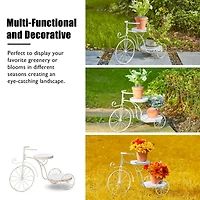 Glitzhome® 24" White Metal Tricycle Planter Stand with Solid Wood Tray