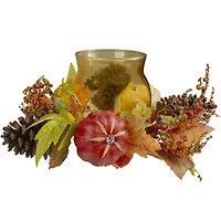 10" Pumpkin, Berry & Pinecone Tealight Candle Holder