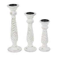 White Mango Wood Traditional Distressed Candle Holder Set