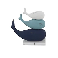 8" Blue & White Coastal Whales Sculpture