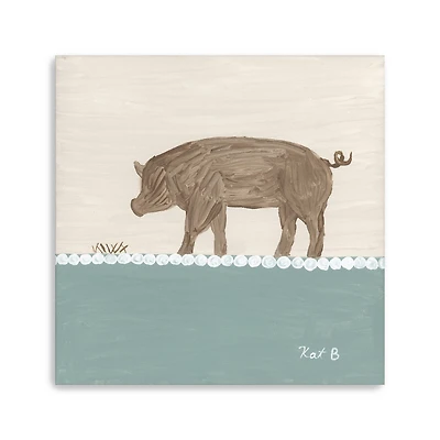 Out To Pasture III Brown Pig Canvas Giclee