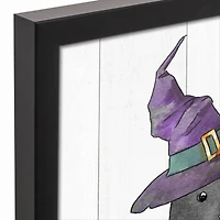 Black Cat Candy Jack-O-Lantern Black Framed Canvas Wall Art