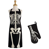 Skeleton Print Apron & Oven Mitt Kitchen Set