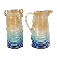 Blue Ombre Ceramic Octopus Vase Set