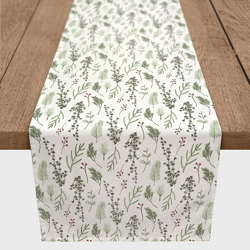 90" Pine Greenery Cotton Twill Runner