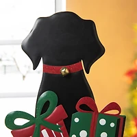 Glitzhome® 15" Christmas Metal & Wooden Dog Gift Box Table Décor