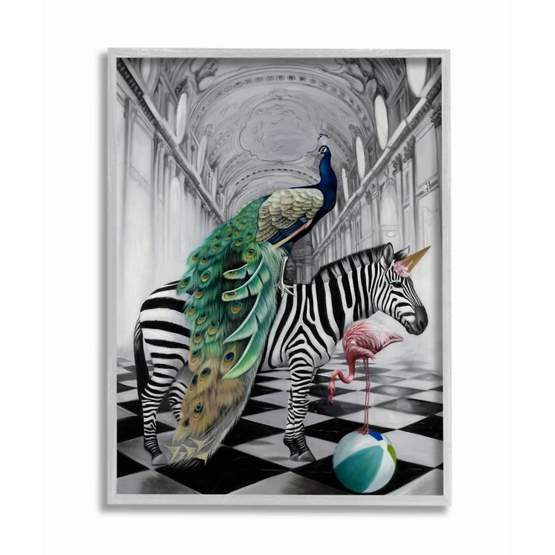 Stupell Industries Safari Animals in Classic Architecture Wall Art in Gray Frame