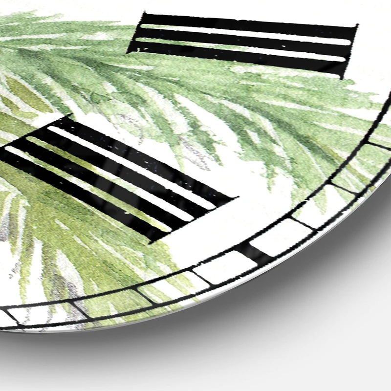 Designart 'Mixed Botanical Greens Palms V Farmhouse Wall Clock