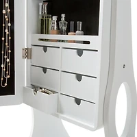 Simplify 61" White Jewelry Armoire Free Standing Cabinet with Full Mirror