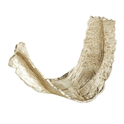 15" Gold Abstract Textured Folded Leaf Aluminum Bowl Sculpture