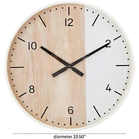 23.5" Woodgrain & White 2-Tone Wall Clock