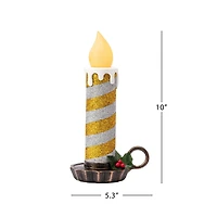 10" Gold & Silver Flickering LED Glittery Striped Candles, 2ct.