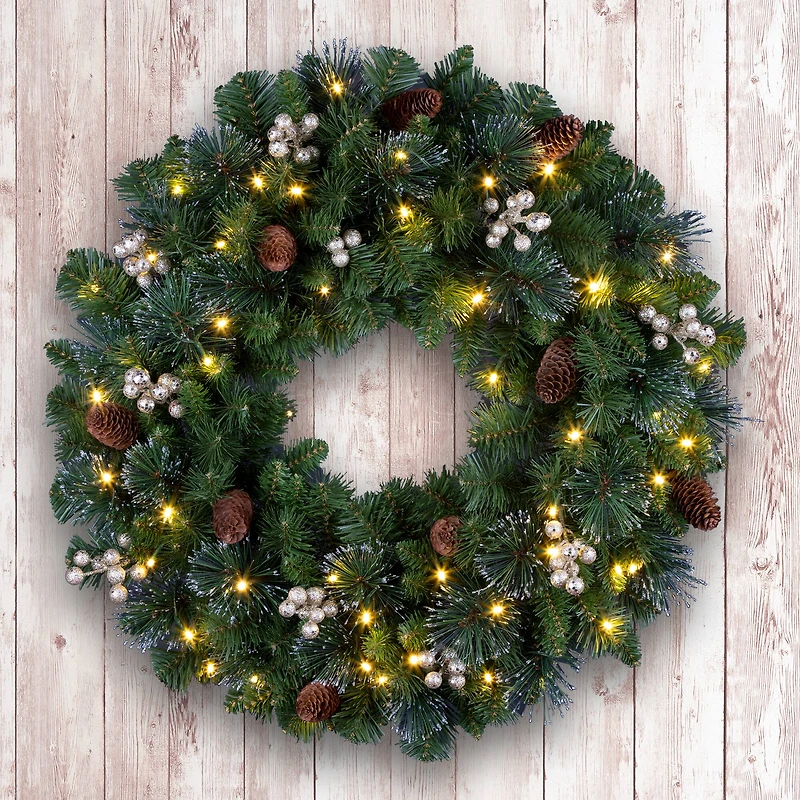 24" Crestwood® Clear Lights Pre-Lit Gold Spruce Wreath